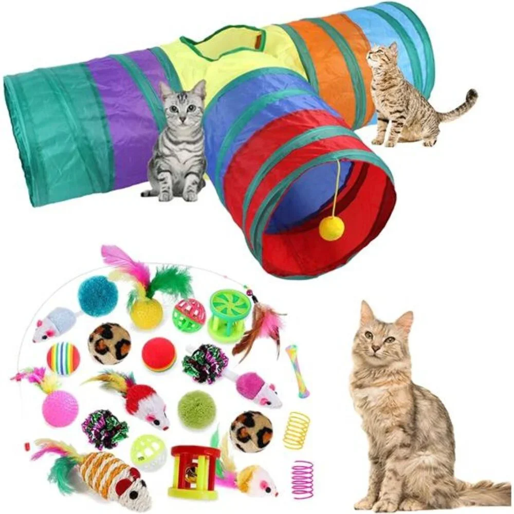 32Pcs Cat Toys Kitten Interactive Pet Toys Assortments, Foldable Rainbow